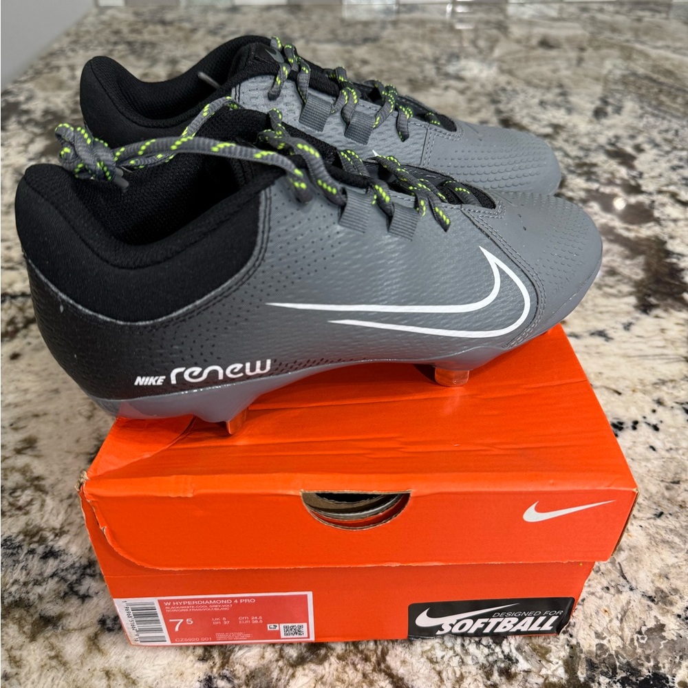 Nike Women's Gray Black Softball Cleats with Lime Accents